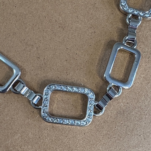 Y2K Silver Rhinestone Rectangle Link Chain Belt Adjustable 31–38 2000s Festival